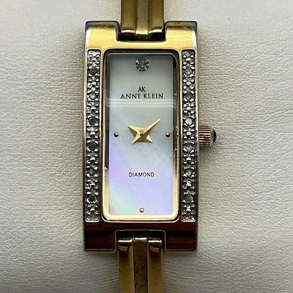 Anne Klein Womens Watch 15mm Gold Tone Diamond Bangle V10720 New Battery 5.75